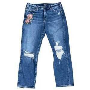 Silver Jeans Womens Size 29 Mazy Slim Crop distressed Floral Medium Wash 29 X 26